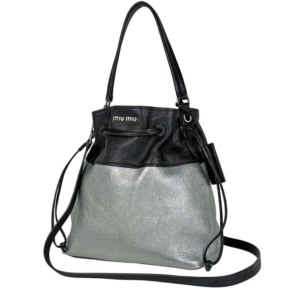 Miu Miu Shoulder Bag Leather Silver Black